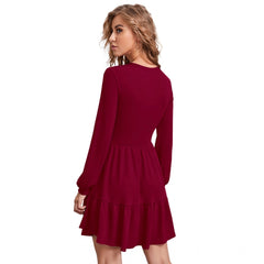 Women's Knitting strachable Solid Round Neck Full Sleeve Dresses (Maroon)