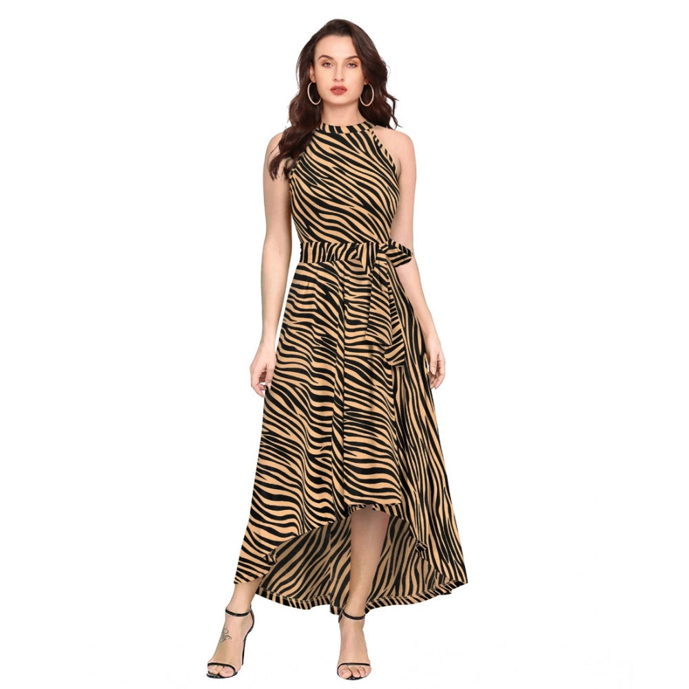 Women's Polyster Zebra Pattern Helter Neck Sleeveless Dresses (Yellow)