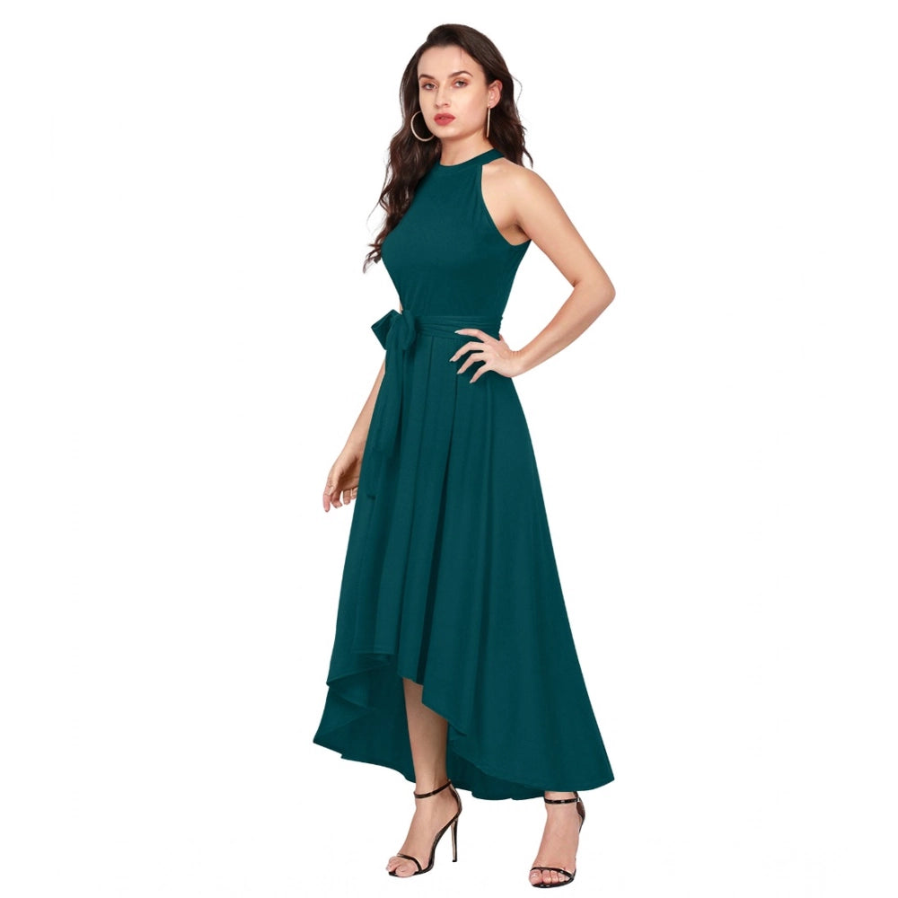 Women's Polyster Solid Helter Neck Sleeveless Dresses (Morpichh)