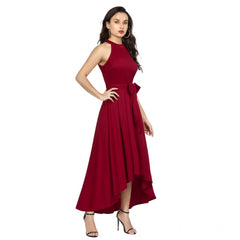 Women's Polyster Solid Helter Neck Sleeveless Dresses (Maroon)