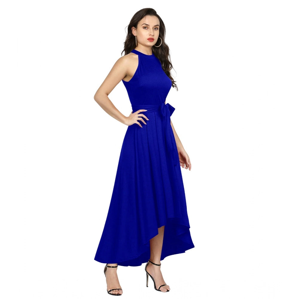 Women's Polyster Solid Helter Neck Sleeveless Dresses (Royal Blue)