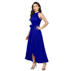 Women's Polyster Solid Helter Neck Sleeveless Dresses (Royal Blue)