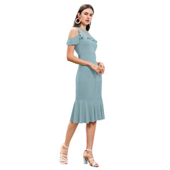 Women's Knitting strachable Solid Round Neck Sleeveless Dresses (Pista )