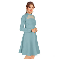 Women's Knitting strachable Solid Round Neck Full Sleeve Dresses (Pista)