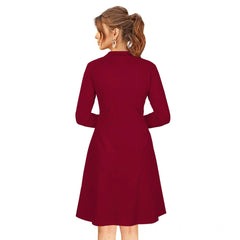 Women's Knitting strachable Solid Round Neck Full Sleeve Dresses (Maroon)