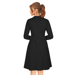 Women's Knitting strachable Solid Round Neck Full Sleeve Dresses (Black)