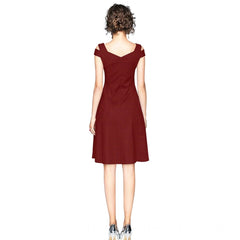 Women's Polyster Solid V Neck Cap Sleeve off Sholder Dresses (Maroon)