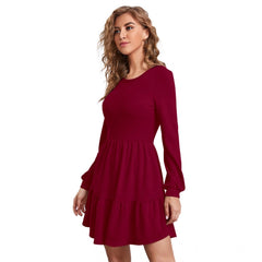 Women's Knitting strachable Solid Round Neck Full Sleeve Dresses (Maroon)