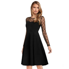 Women's Knitting strachable Solid Round Neck Full Sleeve Dresses (Black)