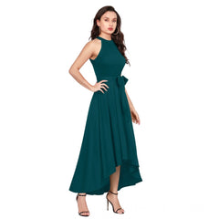 Women's Polyster Solid Helter Neck Sleeveless Dresses (Morpichh)