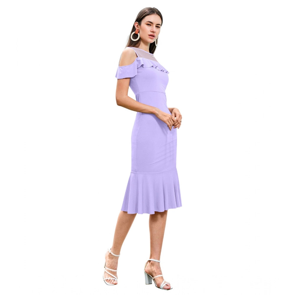 Women's Knitting strachable Solid Round Neck Sleeveless Dresses (Purple)