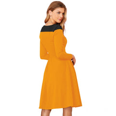 Women's Knitting strachable Solid Round Neck Full Sleeve Dresses (Yellow)