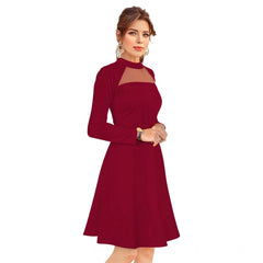 Women's Knitting strachable Solid Round Neck Full Sleeve Dresses (Maroon)