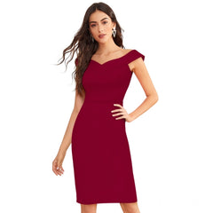 Women's Knitting strachable Solid Round Neck Sleeveless Dresses (Maroon)