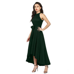 Women's Polyster Solid Helter Neck Sleeveless Dresses (Green)