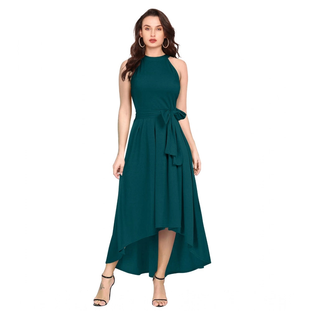 Women's Polyster Solid Helter Neck Sleeveless Dresses (Morpichh)