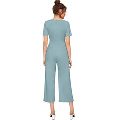 Women's Knitting strachable Solid Round Neck Cap Sleeve Jumpsuit (Pista )