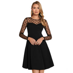 Women's Knitting strachable Solid Round Neck Full Sleeve Dresses (Black)