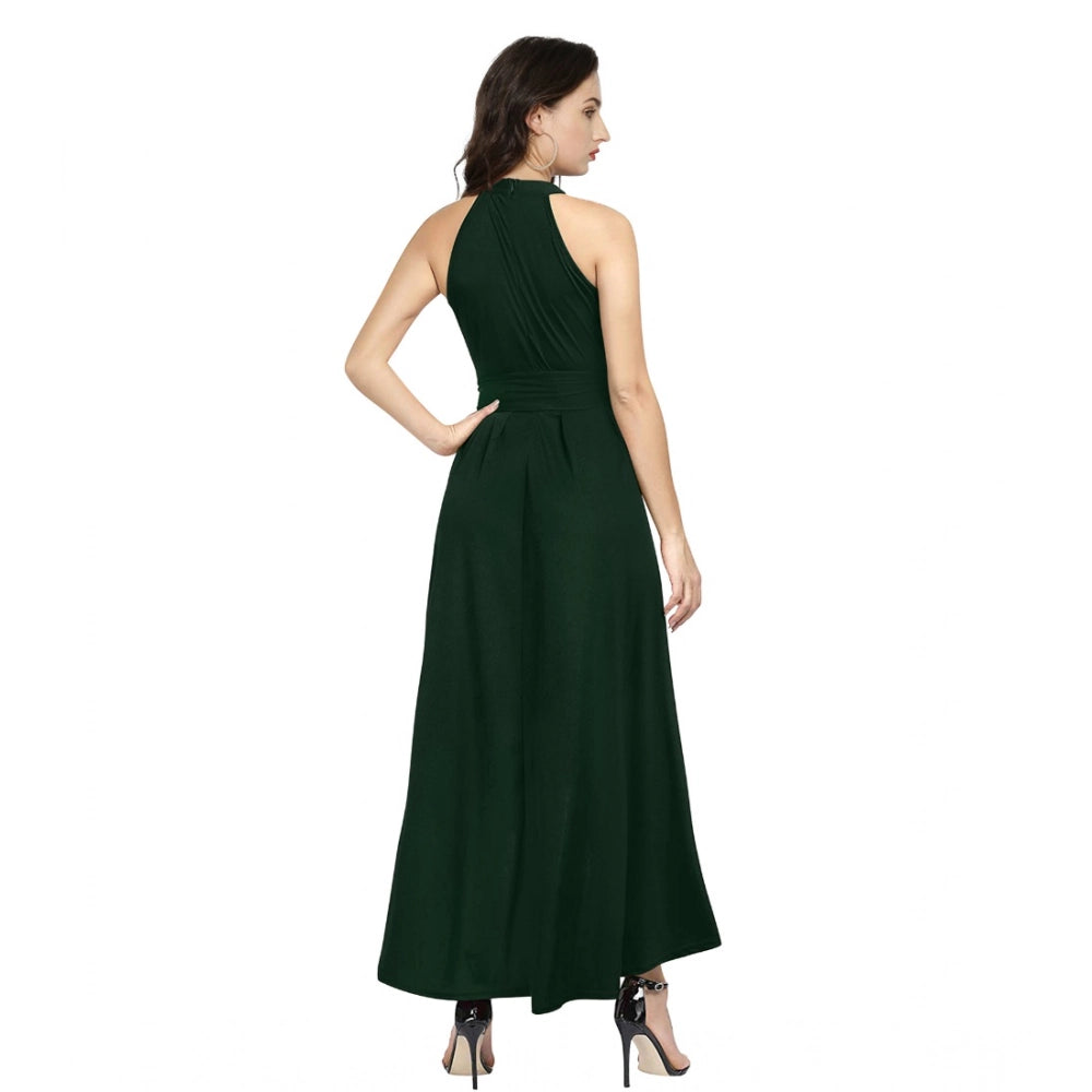 Women's Polyster Solid Helter Neck Sleeveless Dresses (Green)