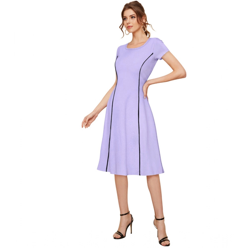 Women's Knitting strachable Solid Round Neck Cap Sleeve Dresses (Purple)