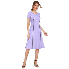 Women's Knitting strachable Solid Round Neck Cap Sleeve Dresses (Purple)