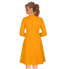 Women's Knitting strachable Solid Round Neck Full Sleeve Dresses (Yellow)