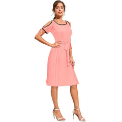 Women's Knitting strachable Solid Round Neck Sleeveless Dresses (Peach)