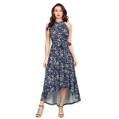 Women's Polyster Printed Helter Neck Sleeveless Dresses (Blue)