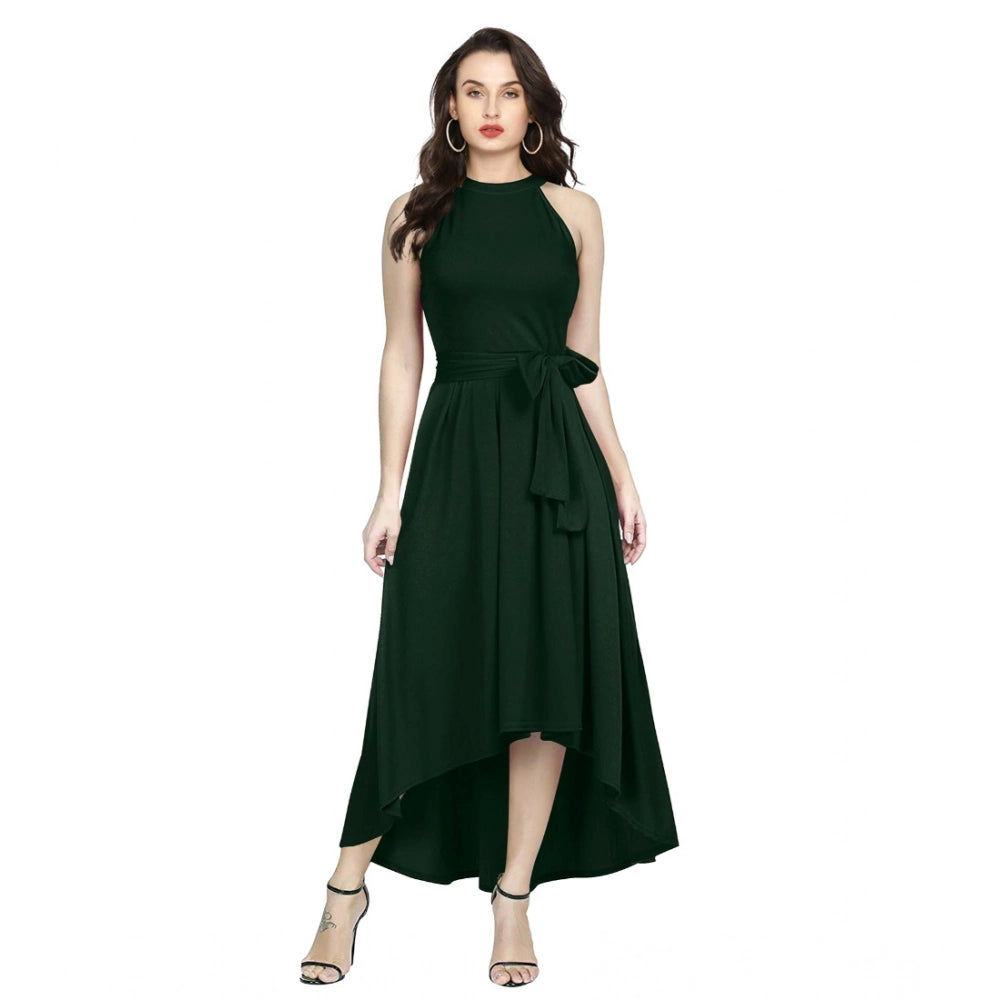 Women's Polyster Solid Helter Neck Sleeveless Dresses (Green)