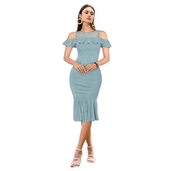 Women's Knitting strachable Solid Round Neck Sleeveless Dresses (Pista )