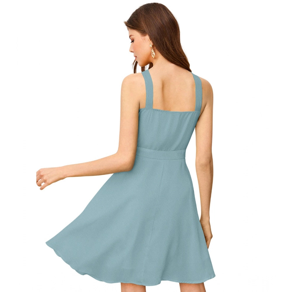 Women's Knitting strachable Solid Halter Neck Sleeveless Dresses (Pista )