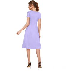 Women's Knitting strachable Solid Round Neck Cap Sleeve Dresses (Purple)