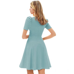 Women's Knitting strachable Solid V Neck Cap Sleeve Dresses (Pista)