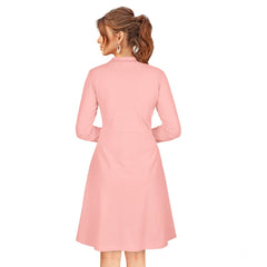 Women's Knitting strachable Solid Round Neck Full Sleeve Dresses (Peach)