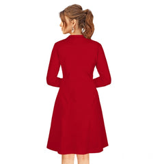 Women's Knitting strachable Solid Round Neck Full Sleeve Dresses (Red)