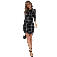 Women's Polyester Solid High Neck Full Sleeve Dresses (Black)