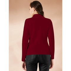 Women's Polyester Solid High Neck Full Sleeve T-Shirt (Maroon)