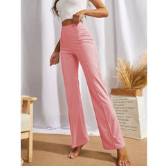 Women's Polyester Solid Regular Fit Pant (Peach)