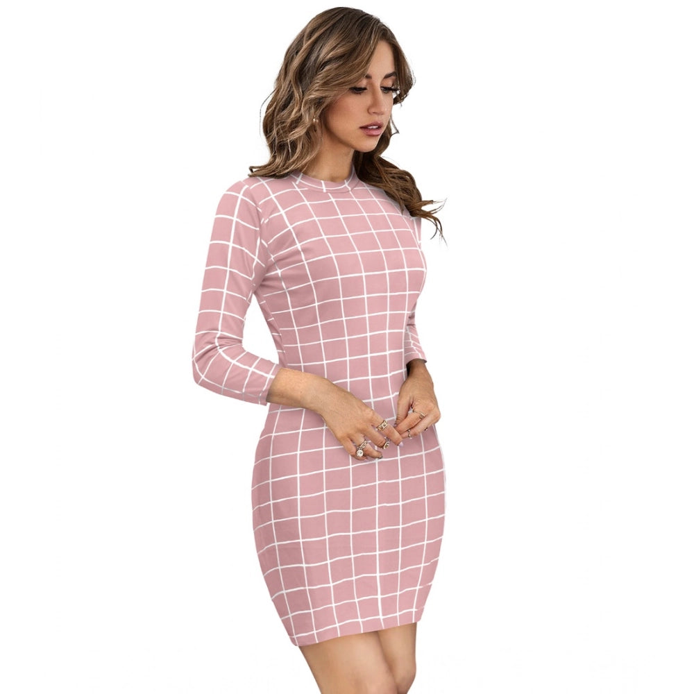 Women's Polyester Solid High Neck Full Sleeve Dresses (Peach)