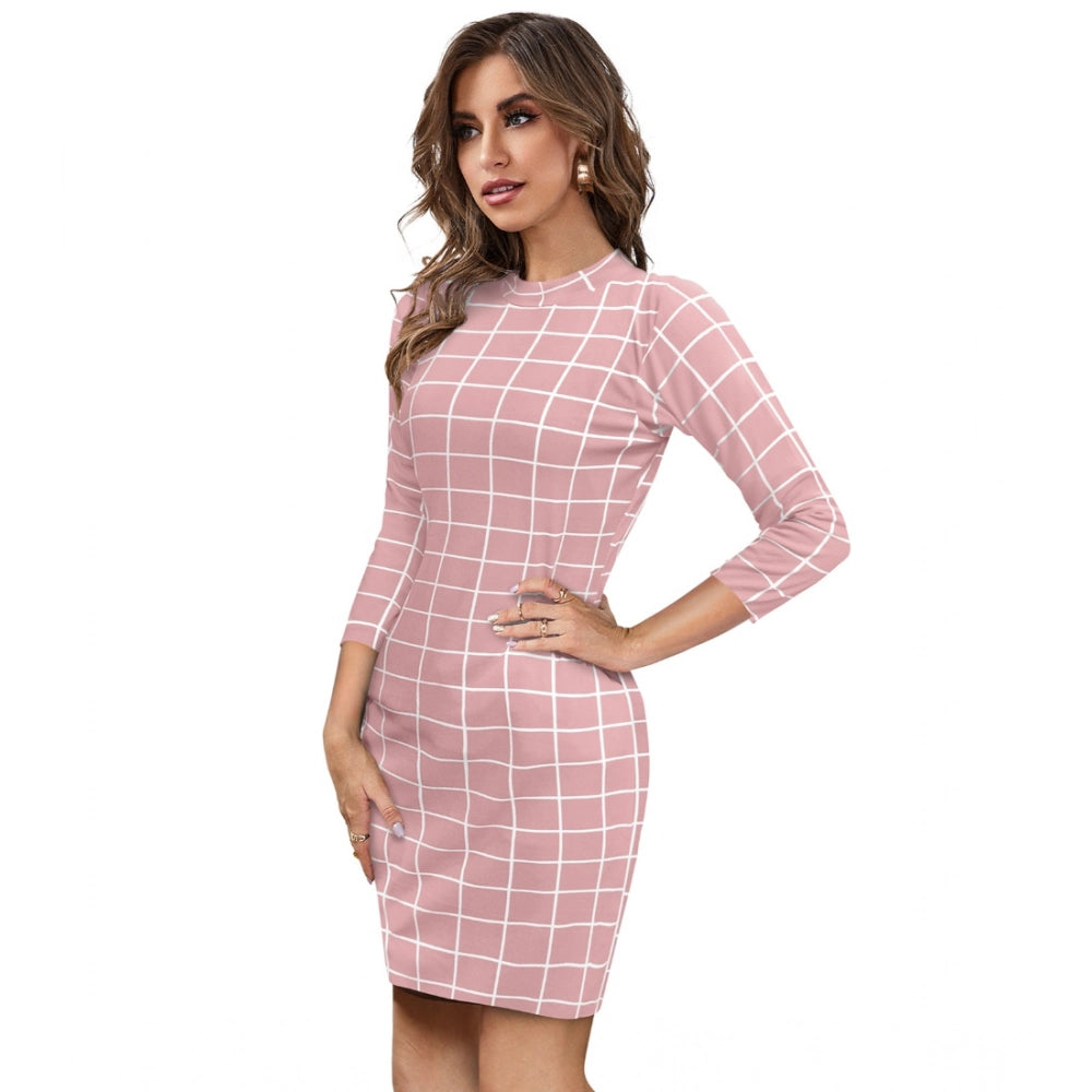 Women's Polyester Solid High Neck Full Sleeve Dresses (Peach)