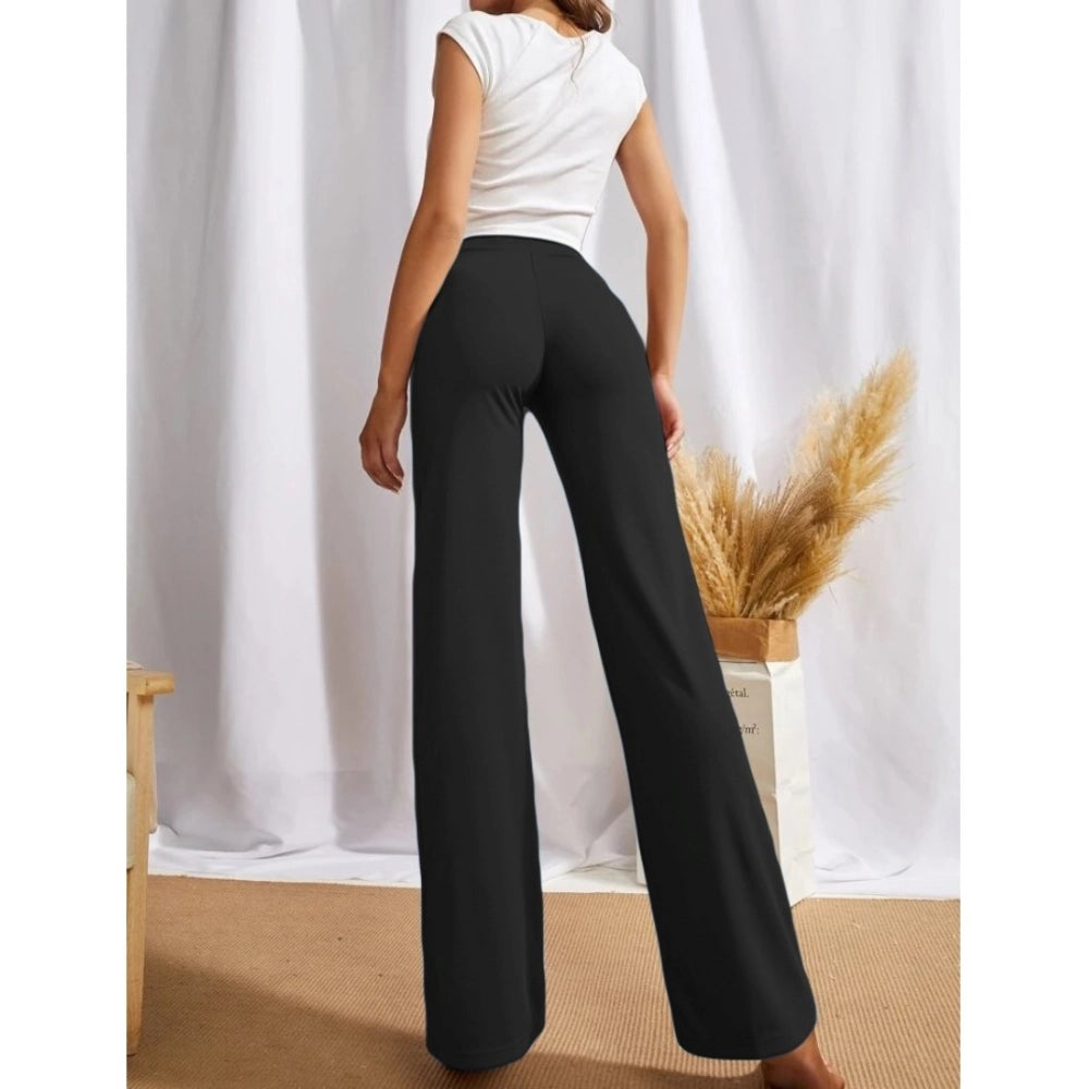 Women's Polyester Solid Regular Fit Pant (Black)