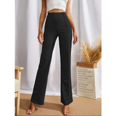 Women's Polyester Solid Regular Fit Pant (Black)