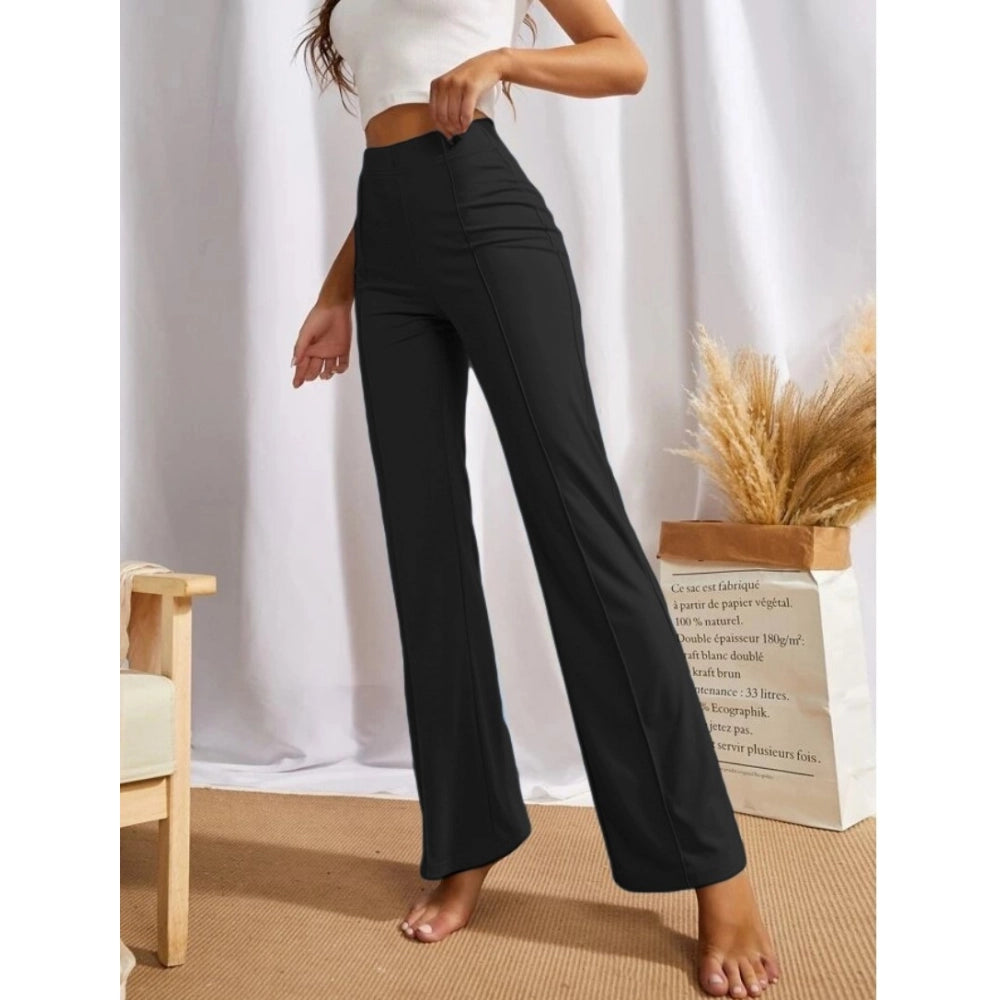 Women's Polyester Solid Regular Fit Pant (Black)