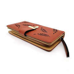 Women's Faux Leather Medium Snap Button Wallet (Brown)