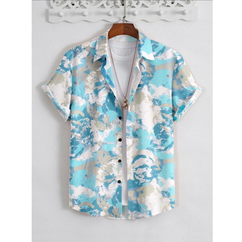 Men's Popcon Lycra Printed Half Sleeve Shirt (Aqua Blue)