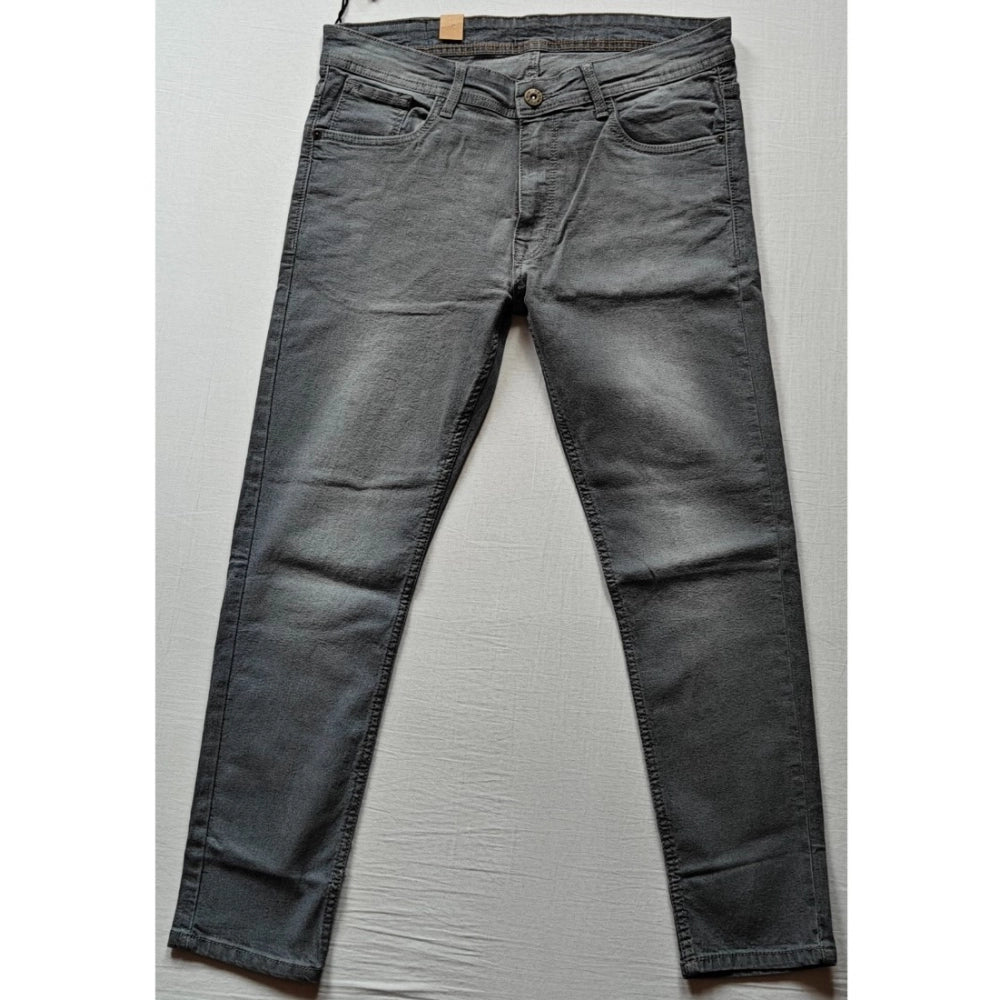 Men's Cotton Blended Solid Tapered Jeans (Grey)