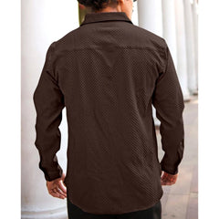 Men's Casual Popcorn Self-design Full Sleeve Collar Shirt (Brown)