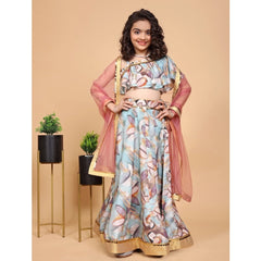 Girl's Chiffon Printed Lehenga Choli Set (Blue)