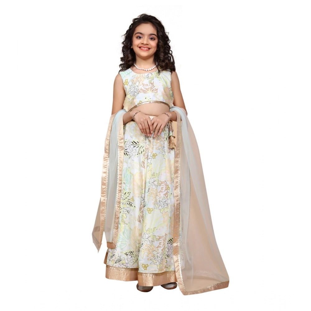 Girl's Chiffon Printed Lehenga Choli Set (Green)