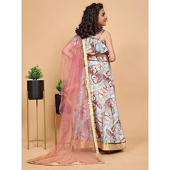 Girl's Chiffon Printed Lehenga Choli Set (Blue)